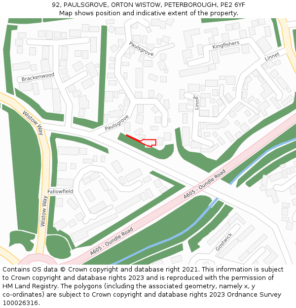 92, PAULSGROVE, ORTON WISTOW, PETERBOROUGH, PE2 6YF: Location map and indicative extent of plot