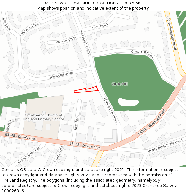 92, PINEWOOD AVENUE, CROWTHORNE, RG45 6RG: Location map and indicative extent of plot