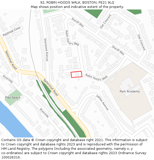 92, ROBIN HOODS WALK, BOSTON, PE21 9LQ: Location map and indicative extent of plot