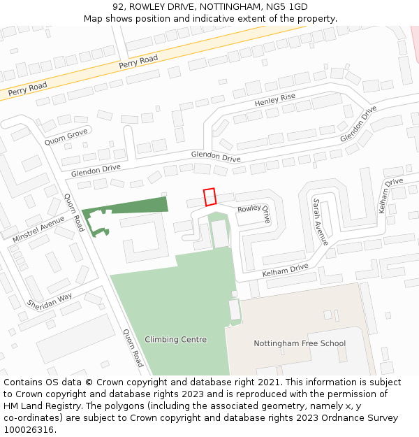 92, ROWLEY DRIVE, NOTTINGHAM, NG5 1GD: Location map and indicative extent of plot