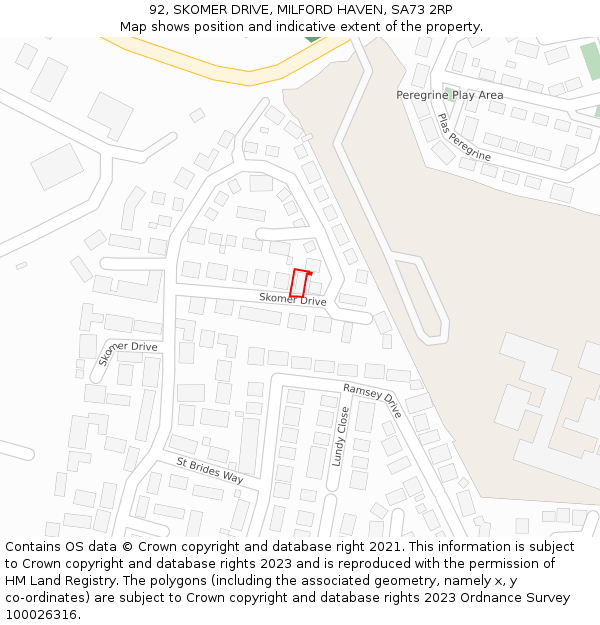 92, SKOMER DRIVE, MILFORD HAVEN, SA73 2RP: Location map and indicative extent of plot