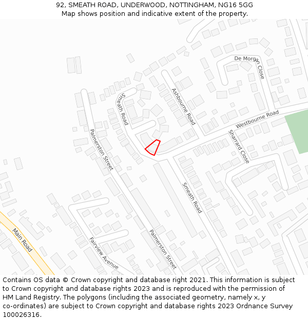 92, SMEATH ROAD, UNDERWOOD, NOTTINGHAM, NG16 5GG: Location map and indicative extent of plot