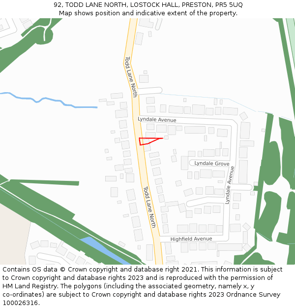 92, TODD LANE NORTH, LOSTOCK HALL, PRESTON, PR5 5UQ: Location map and indicative extent of plot