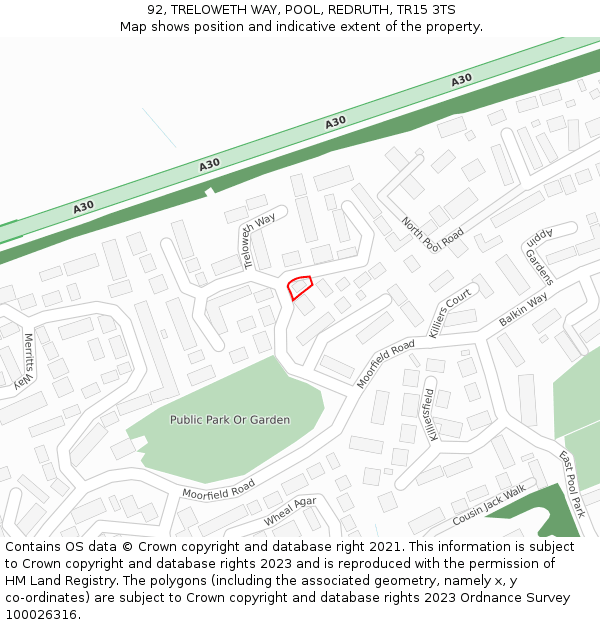 92, TRELOWETH WAY, POOL, REDRUTH, TR15 3TS: Location map and indicative extent of plot