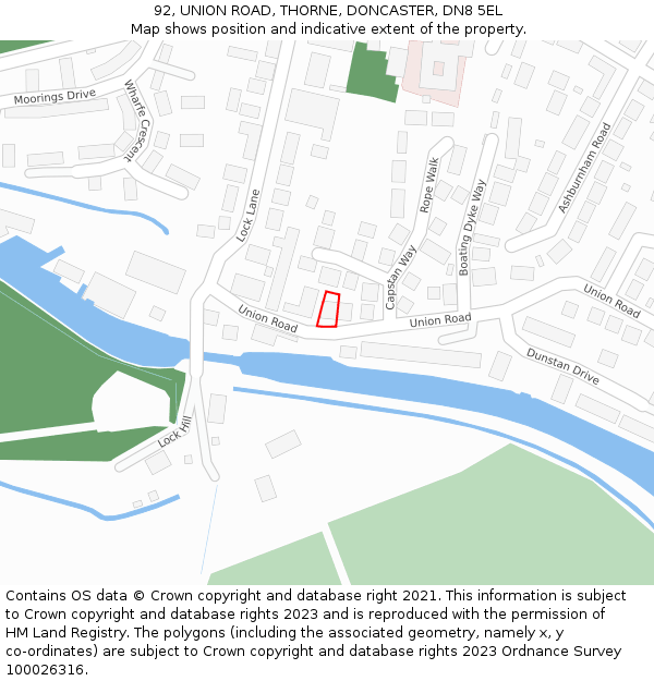 92, UNION ROAD, THORNE, DONCASTER, DN8 5EL: Location map and indicative extent of plot