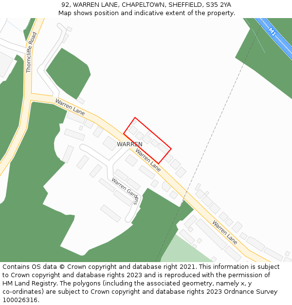 92, WARREN LANE, CHAPELTOWN, SHEFFIELD, S35 2YA: Location map and indicative extent of plot