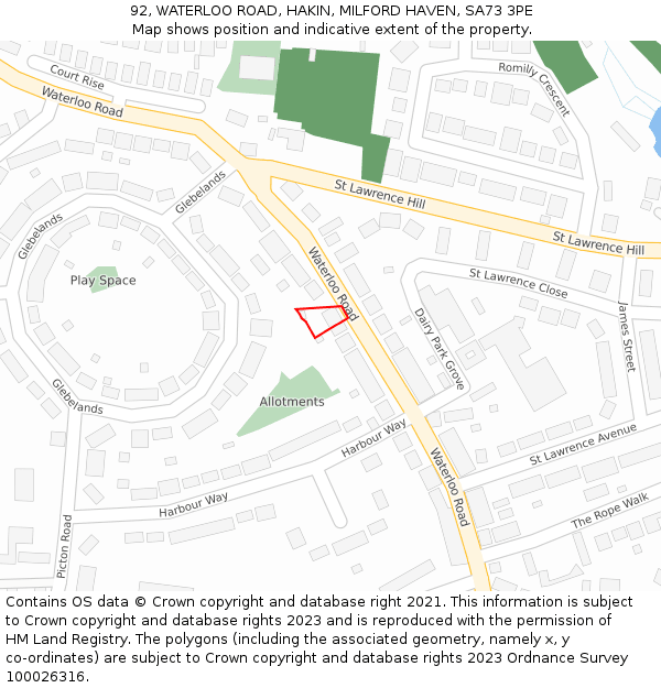 92, WATERLOO ROAD, HAKIN, MILFORD HAVEN, SA73 3PE: Location map and indicative extent of plot