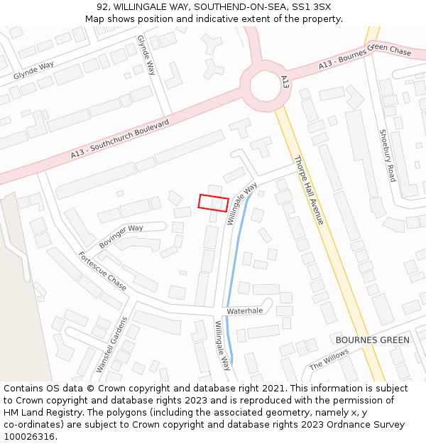 92, WILLINGALE WAY, SOUTHEND-ON-SEA, SS1 3SX: Location map and indicative extent of plot