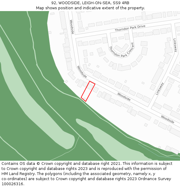 92, WOODSIDE, LEIGH-ON-SEA, SS9 4RB: Location map and indicative extent of plot