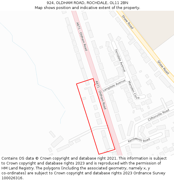 924, OLDHAM ROAD, ROCHDALE, OL11 2BN: Location map and indicative extent of plot