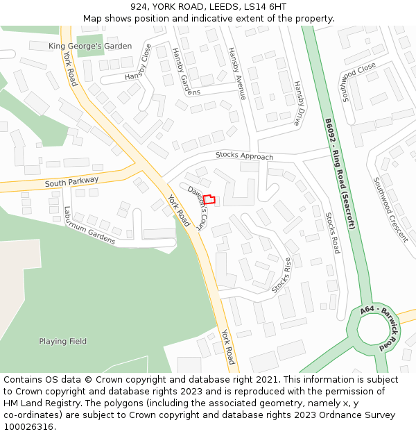 924, YORK ROAD, LEEDS, LS14 6HT: Location map and indicative extent of plot