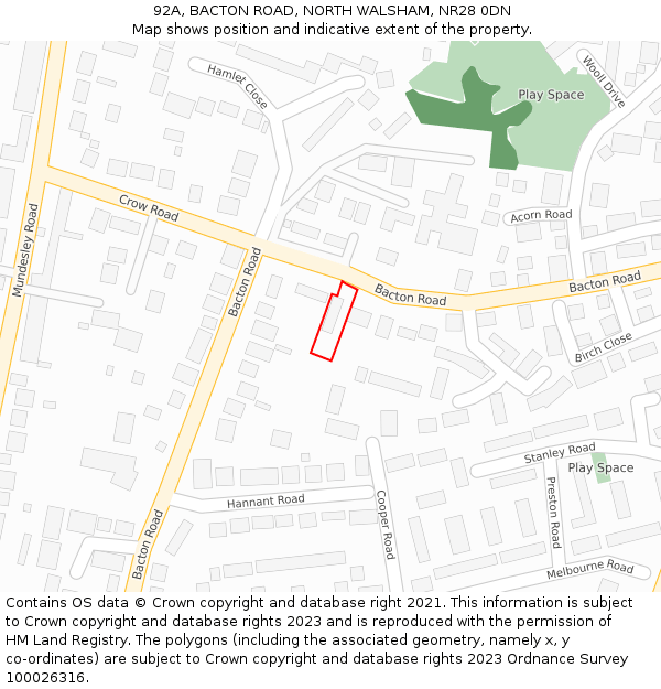 92A, BACTON ROAD, NORTH WALSHAM, NR28 0DN: Location map and indicative extent of plot