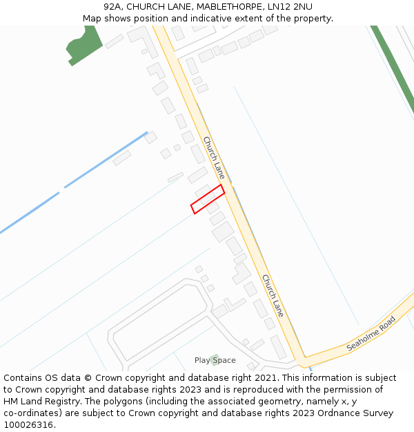 92A, CHURCH LANE, MABLETHORPE, LN12 2NU: Location map and indicative extent of plot