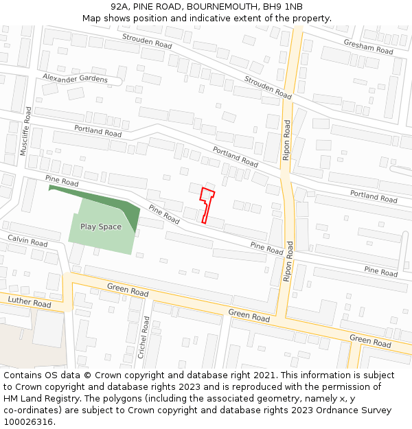 92A, PINE ROAD, BOURNEMOUTH, BH9 1NB: Location map and indicative extent of plot