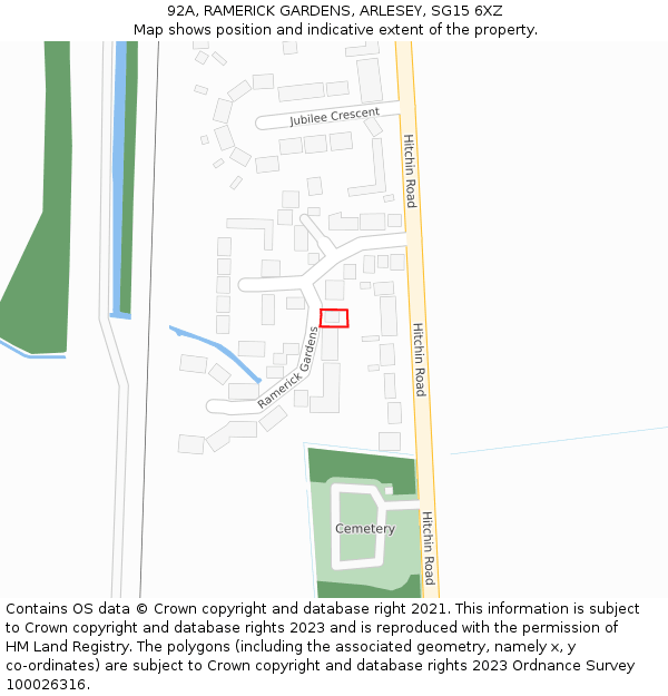 92A, RAMERICK GARDENS, ARLESEY, SG15 6XZ: Location map and indicative extent of plot