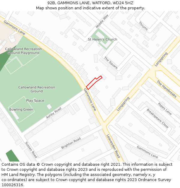 92B, GAMMONS LANE, WATFORD, WD24 5HZ: Location map and indicative extent of plot
