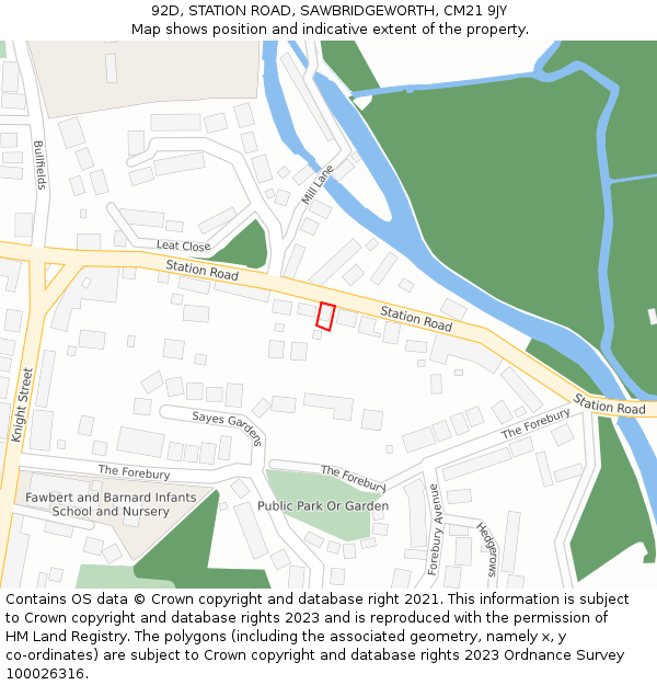 92D, STATION ROAD, SAWBRIDGEWORTH, CM21 9JY: Location map and indicative extent of plot