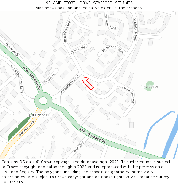 93, AMPLEFORTH DRIVE, STAFFORD, ST17 4TR: Location map and indicative extent of plot