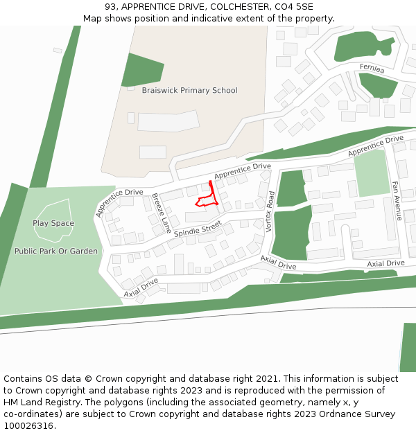 93, APPRENTICE DRIVE, COLCHESTER, CO4 5SE: Location map and indicative extent of plot