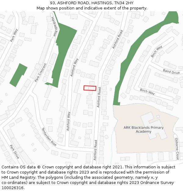 93, ASHFORD ROAD, HASTINGS, TN34 2HY: Location map and indicative extent of plot
