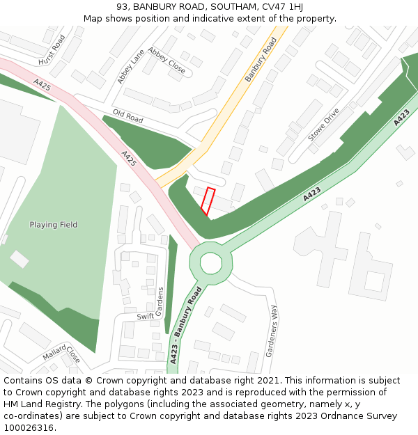 93, BANBURY ROAD, SOUTHAM, CV47 1HJ: Location map and indicative extent of plot