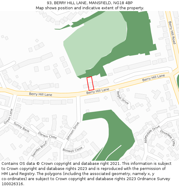 93, BERRY HILL LANE, MANSFIELD, NG18 4BP: Location map and indicative extent of plot