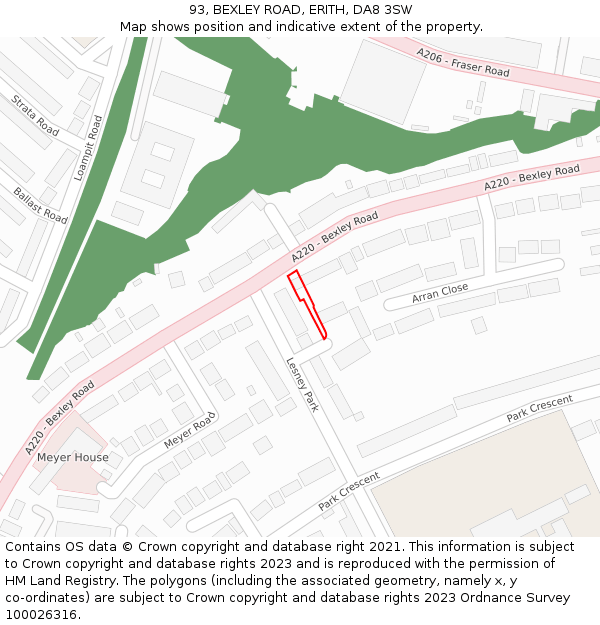 93, BEXLEY ROAD, ERITH, DA8 3SW: Location map and indicative extent of plot