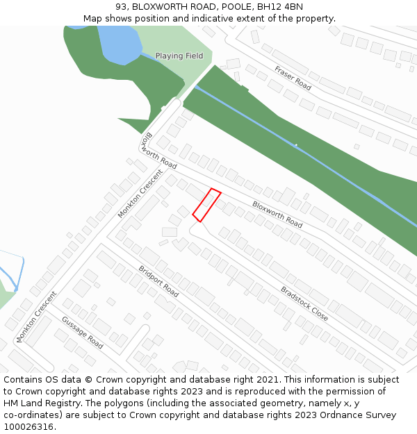 93, BLOXWORTH ROAD, POOLE, BH12 4BN: Location map and indicative extent of plot