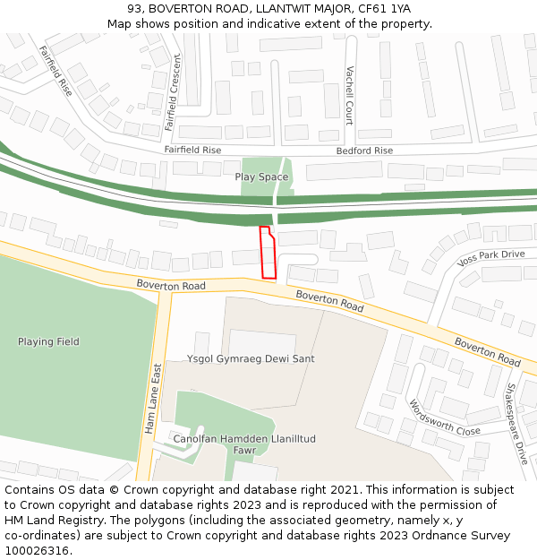 93, BOVERTON ROAD, LLANTWIT MAJOR, CF61 1YA: Location map and indicative extent of plot