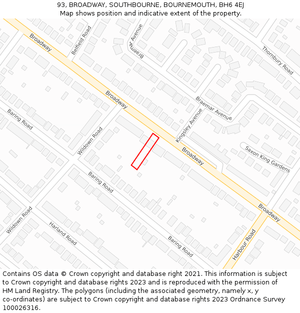 93, BROADWAY, SOUTHBOURNE, BOURNEMOUTH, BH6 4EJ: Location map and indicative extent of plot