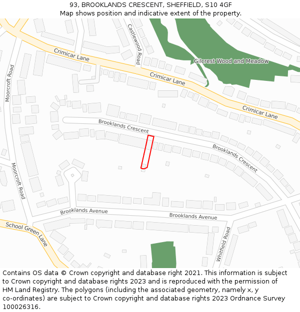 93, BROOKLANDS CRESCENT, SHEFFIELD, S10 4GF: Location map and indicative extent of plot