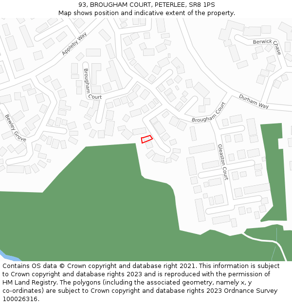 93, BROUGHAM COURT, PETERLEE, SR8 1PS: Location map and indicative extent of plot