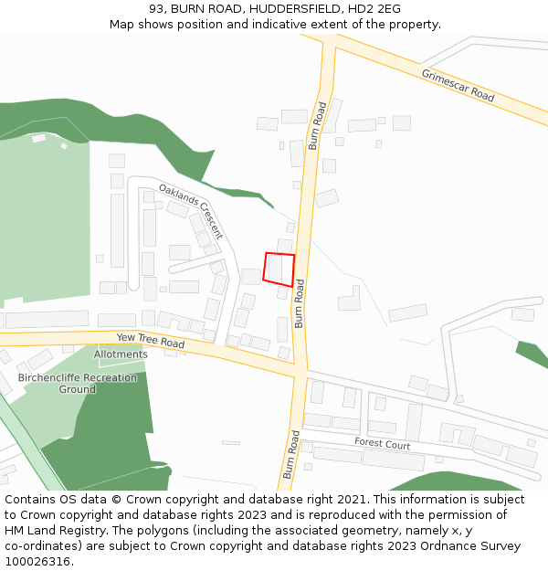 93, BURN ROAD, HUDDERSFIELD, HD2 2EG: Location map and indicative extent of plot