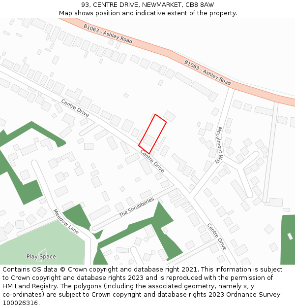93, CENTRE DRIVE, NEWMARKET, CB8 8AW: Location map and indicative extent of plot