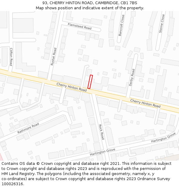 93, CHERRY HINTON ROAD, CAMBRIDGE, CB1 7BS: Location map and indicative extent of plot