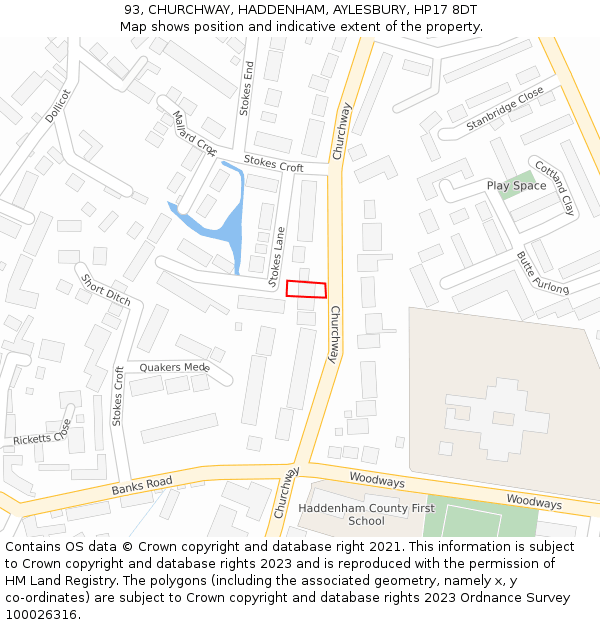 93, CHURCHWAY, HADDENHAM, AYLESBURY, HP17 8DT: Location map and indicative extent of plot