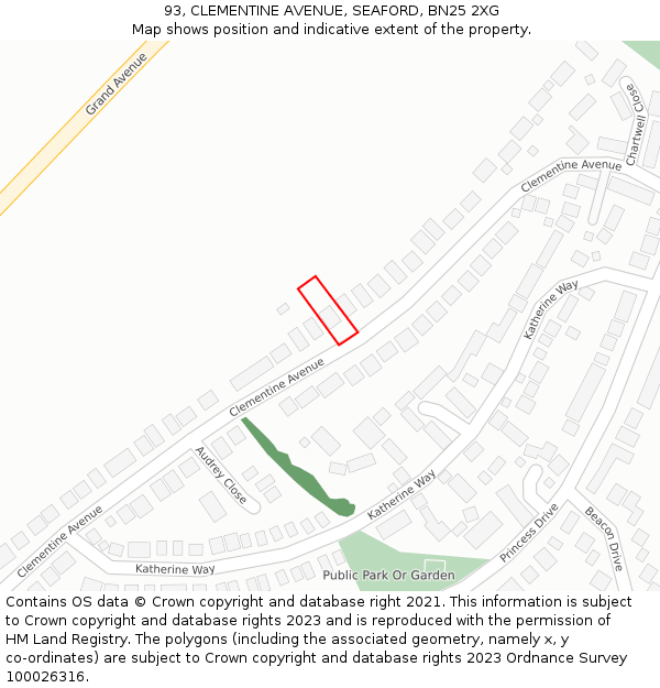 93, CLEMENTINE AVENUE, SEAFORD, BN25 2XG: Location map and indicative extent of plot