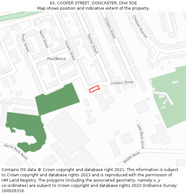 93, COOPER STREET, DONCASTER, DN4 5DE: Location map and indicative extent of plot