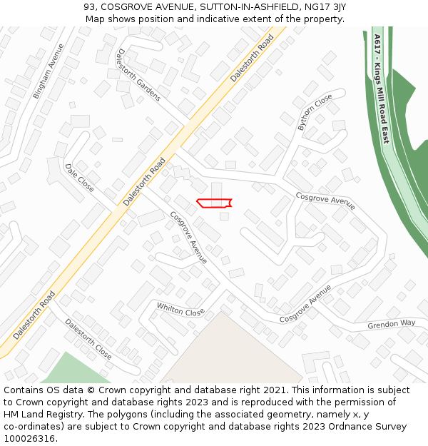 93, COSGROVE AVENUE, SUTTON-IN-ASHFIELD, NG17 3JY: Location map and indicative extent of plot