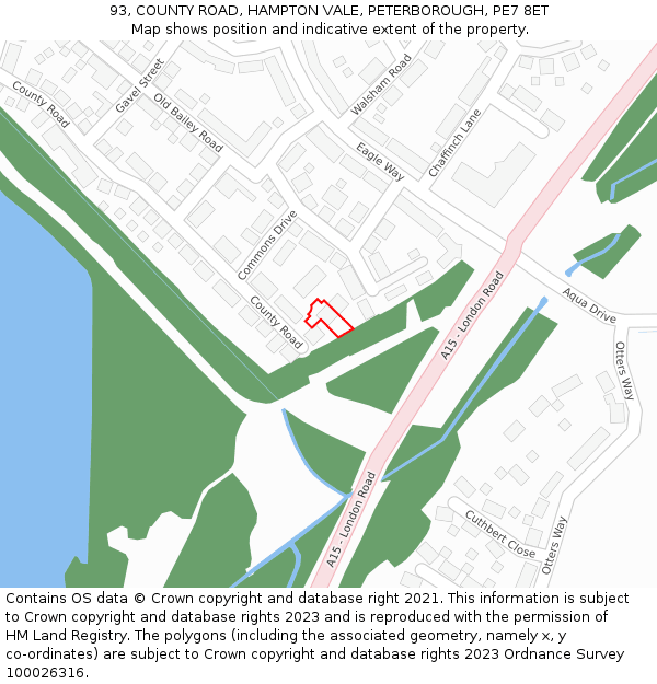 93, COUNTY ROAD, HAMPTON VALE, PETERBOROUGH, PE7 8ET: Location map and indicative extent of plot