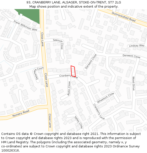 93, CRANBERRY LANE, ALSAGER, STOKE-ON-TRENT, ST7 2LG: Location map and indicative extent of plot