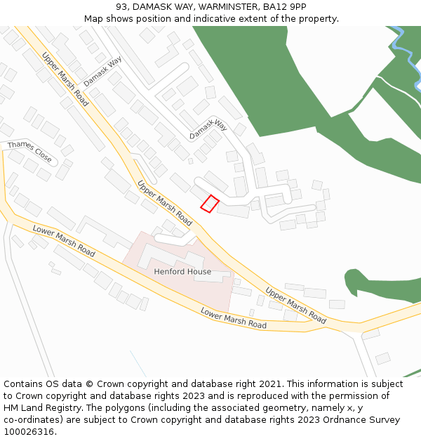 93, DAMASK WAY, WARMINSTER, BA12 9PP: Location map and indicative extent of plot