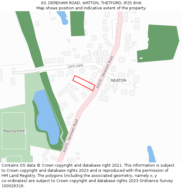 93, DEREHAM ROAD, WATTON, THETFORD, IP25 6HA: Location map and indicative extent of plot
