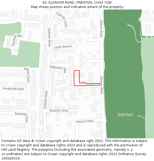 93, ELEANOR ROAD, PRENTON, CH43 7QW: Location map and indicative extent of plot