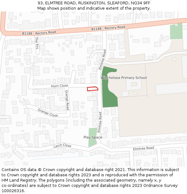 93, ELMTREE ROAD, RUSKINGTON, SLEAFORD, NG34 9FF: Location map and indicative extent of plot
