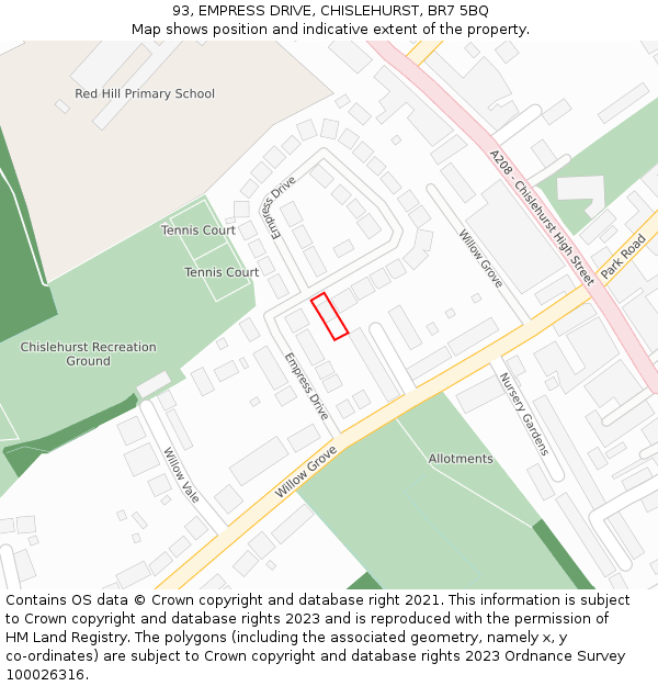 93, EMPRESS DRIVE, CHISLEHURST, BR7 5BQ: Location map and indicative extent of plot
