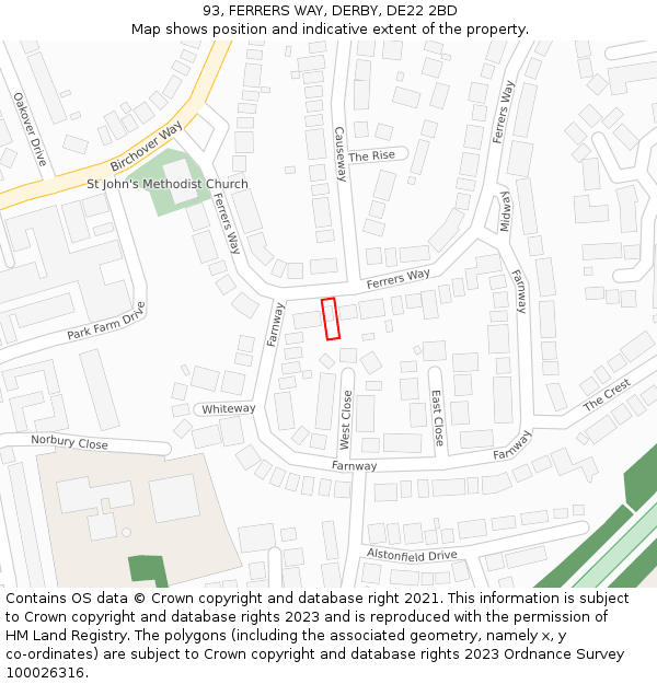93, FERRERS WAY, DERBY, DE22 2BD: Location map and indicative extent of plot