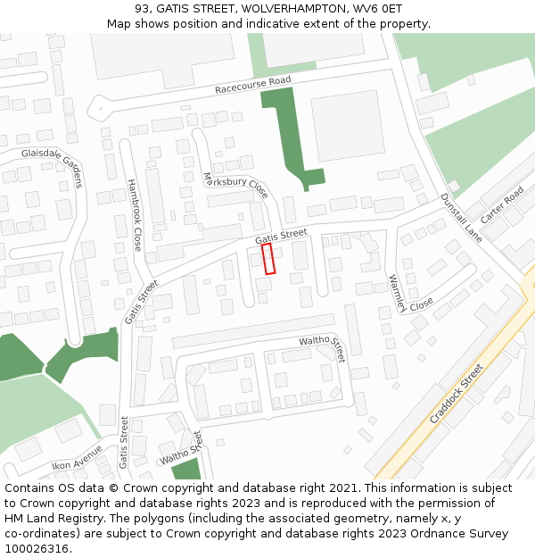 93, GATIS STREET, WOLVERHAMPTON, WV6 0ET: Location map and indicative extent of plot