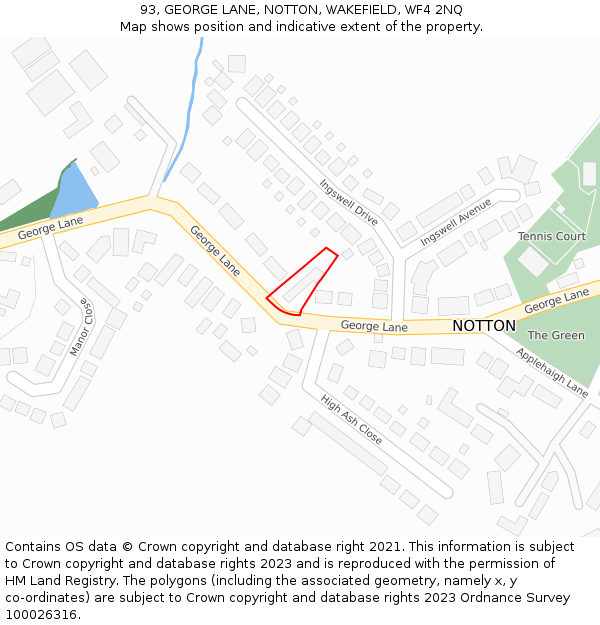 93, GEORGE LANE, NOTTON, WAKEFIELD, WF4 2NQ: Location map and indicative extent of plot