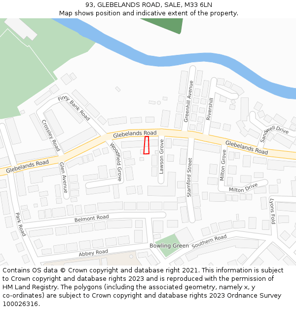 93, GLEBELANDS ROAD, SALE, M33 6LN: Location map and indicative extent of plot